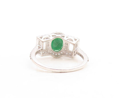 925 Sterling Silver Vintage Ring Real Emerald Inlay Topaz   Sz 7.5  RG30084