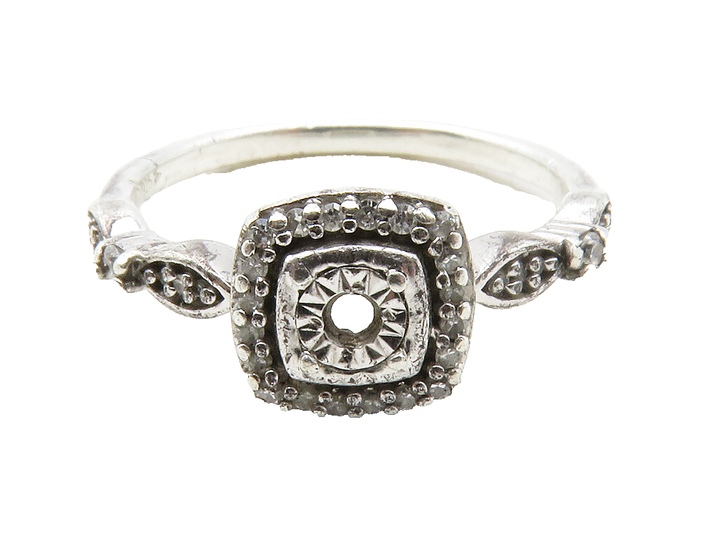 925 Sterling Silver  Genuine Diamonds Square Thin Band Ring Sz 7  RG12485
