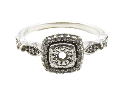 925 Sterling Silver  Genuine Diamonds Square Thin Band Ring Sz 7  RG12485