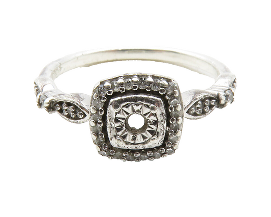 925 Sterling Silver  Genuine Diamonds Square Thin Band Ring Sz 7  RG12485