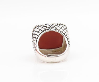925 Sterling Silver Vintage Ring Cabochon Carnelian Chunky Band  Sz 7  RG34424