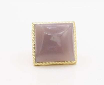 925 Sterling Silver Vintage Ring Gold Plated Carved Square Gemstone Sz 8 RG30077