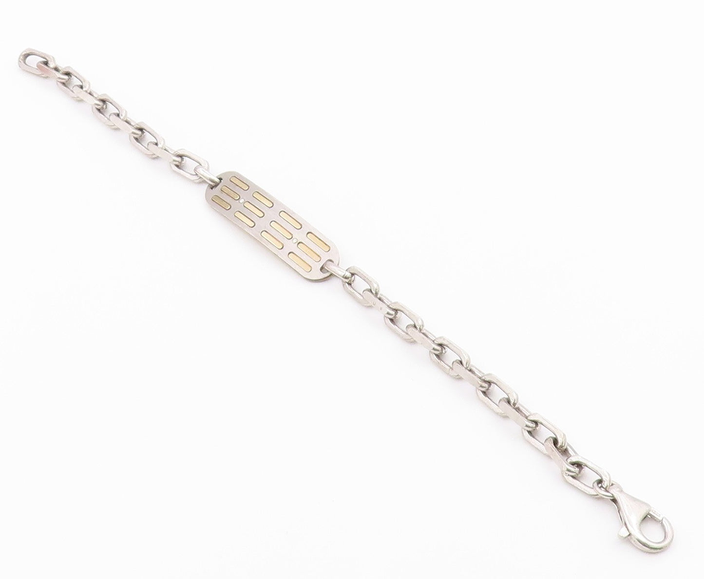925 Sterling Silver  Vintage Two Tone Pattern Oval Link Chain Bracelet  BT8313