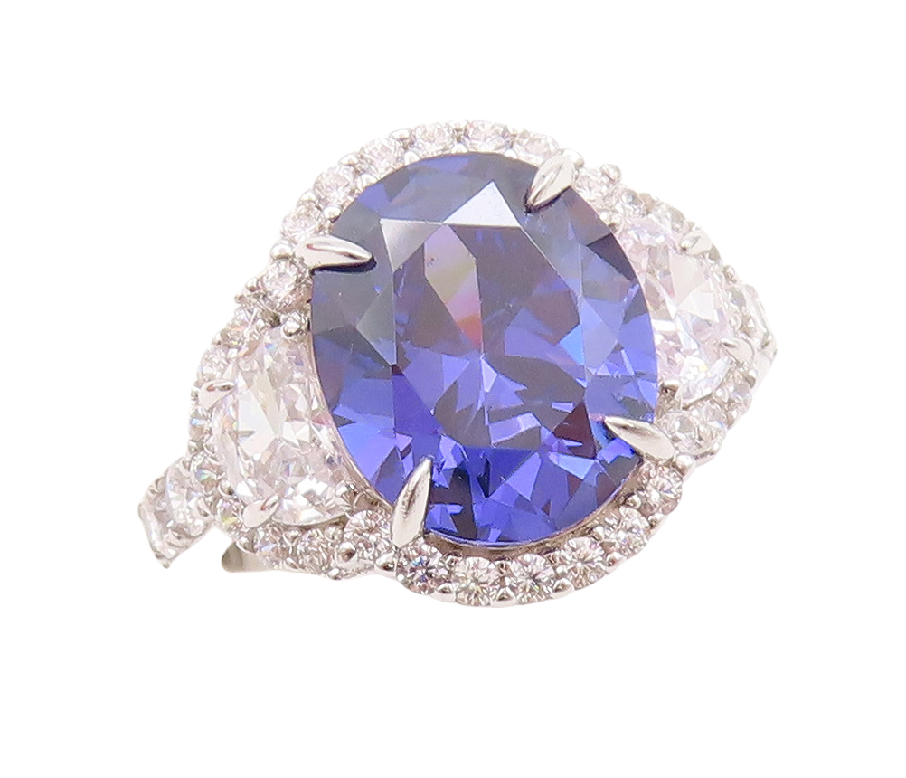 925 Sterling Silver Vintage Ring Oval Cut Sapphire Halo CZ Inlay  Sz 7  RG29737
