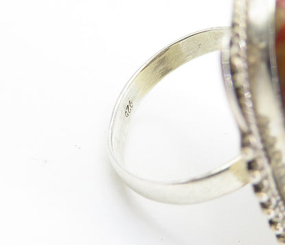 925 Sterling Silver  Cabochon Cut Jasper Swirly Cocktail Ring Sz 6  RG8534