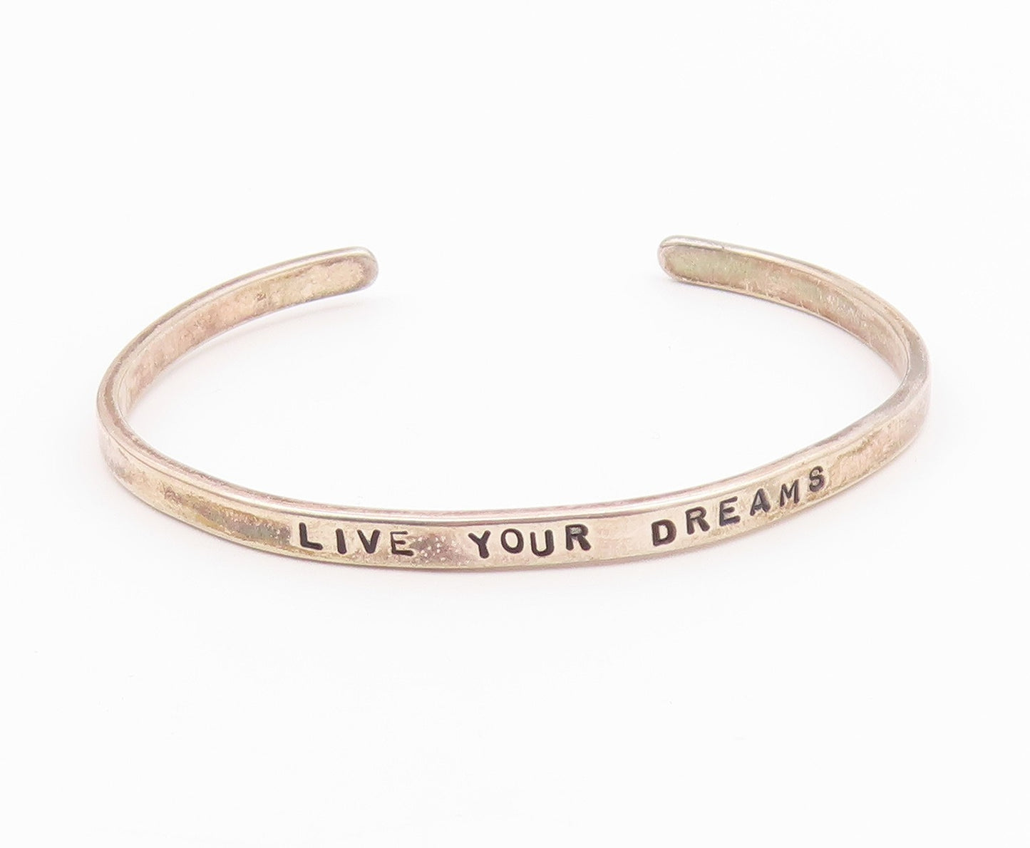 925 Sterling Silver  Vintage Engraved Live Your Dreams Cuff Bracelet  BT9415