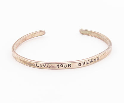 925 Sterling Silver  Vintage Engraved Live Your Dreams Cuff Bracelet  BT9415