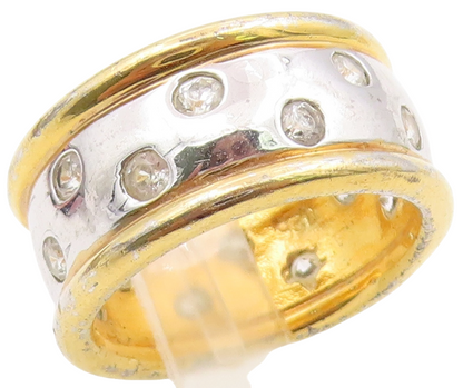 925 Sterling Silver Vintage Ring Two Tone Flush Set CZ Band  Sz 6.5  RG36546