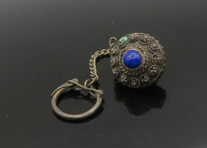 925 Sterling Silver  Vintage Lapis Lazuli & Amethyst Floral Key Chain  TR3202
