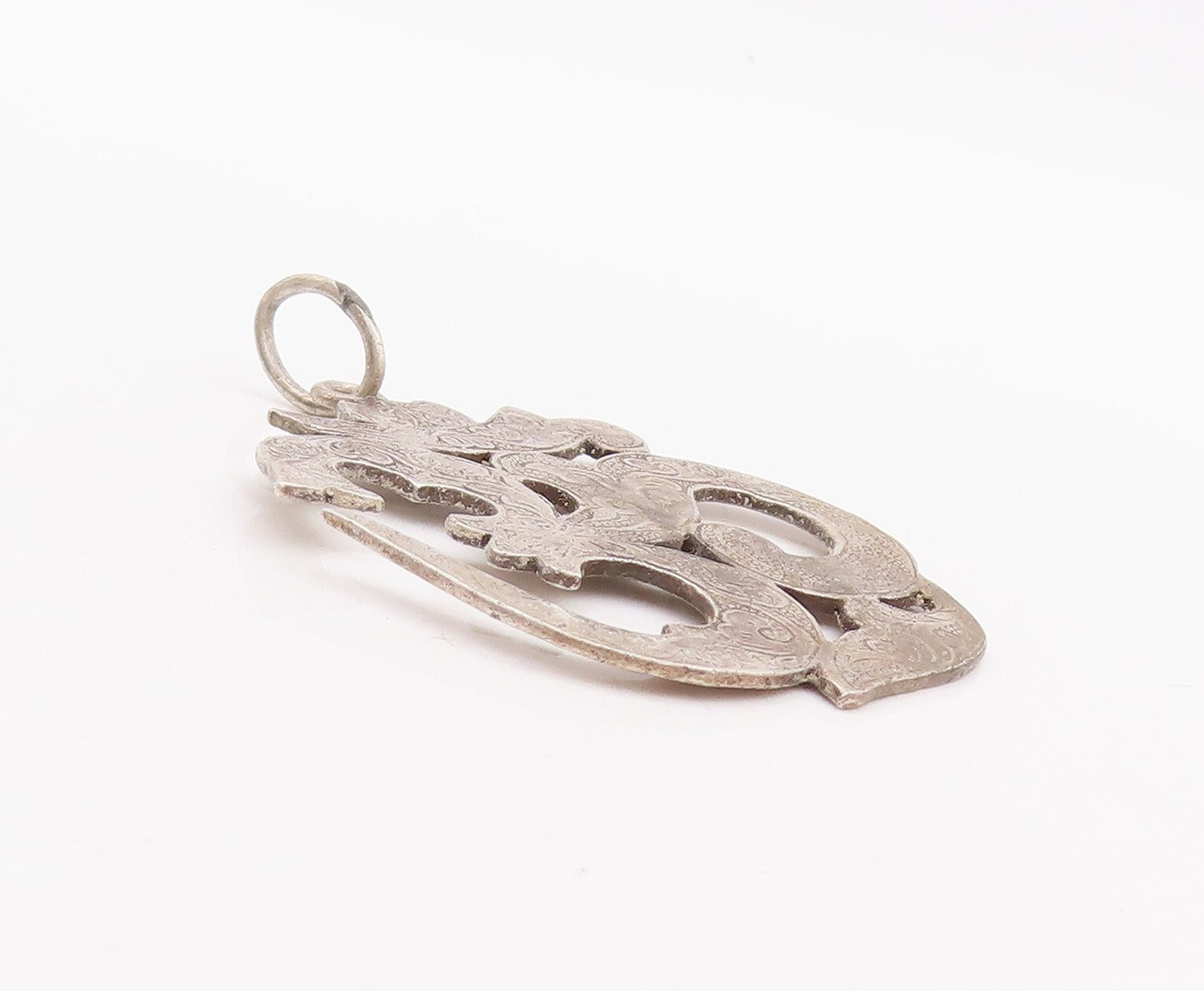 925 Sterling Silver Vintage Pendant Cutout Carved Religious Symbol OM  PT23384