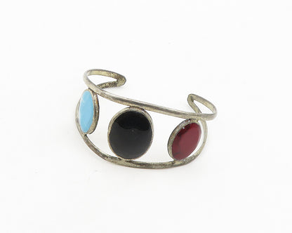 925 Sterling Silver Vintage Turquoise Black Onyx & Jasper Cuff Bracelet BT7698