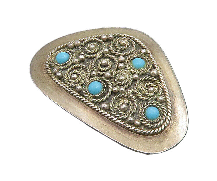 ISRAEL 925 Sterling Silver  Vintage Turquoise Swirl Twist Brooch Pin  BP9047