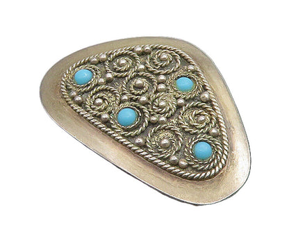 ISRAEL 925 Sterling Silver  Vintage Turquoise Swirl Twist Brooch Pin  BP9047