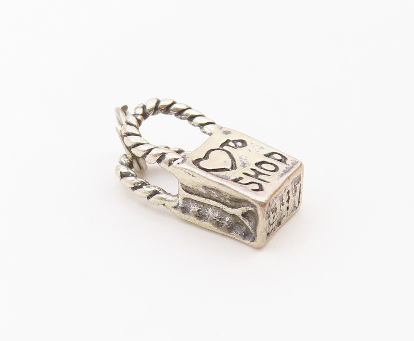 925 Sterling Silver  Vintage Petite Ribbon Bow Shopping Bag Pendant  PT19369