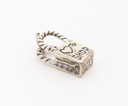 925 Sterling Silver  Vintage Petite Ribbon Bow Shopping Bag Pendant  PT19369