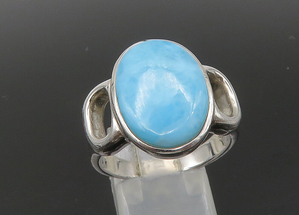 925 Sterling Silver  Vintage Larimar Shiny Cocktail Ring Sz 10  RG22138