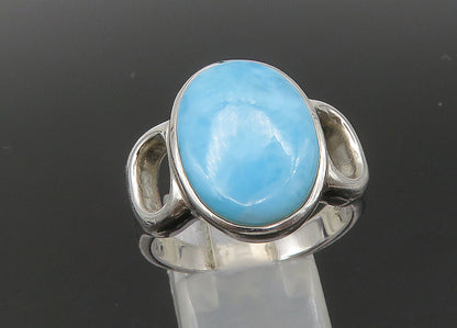 925 Sterling Silver  Vintage Larimar Shiny Cocktail Ring Sz 10  RG22138