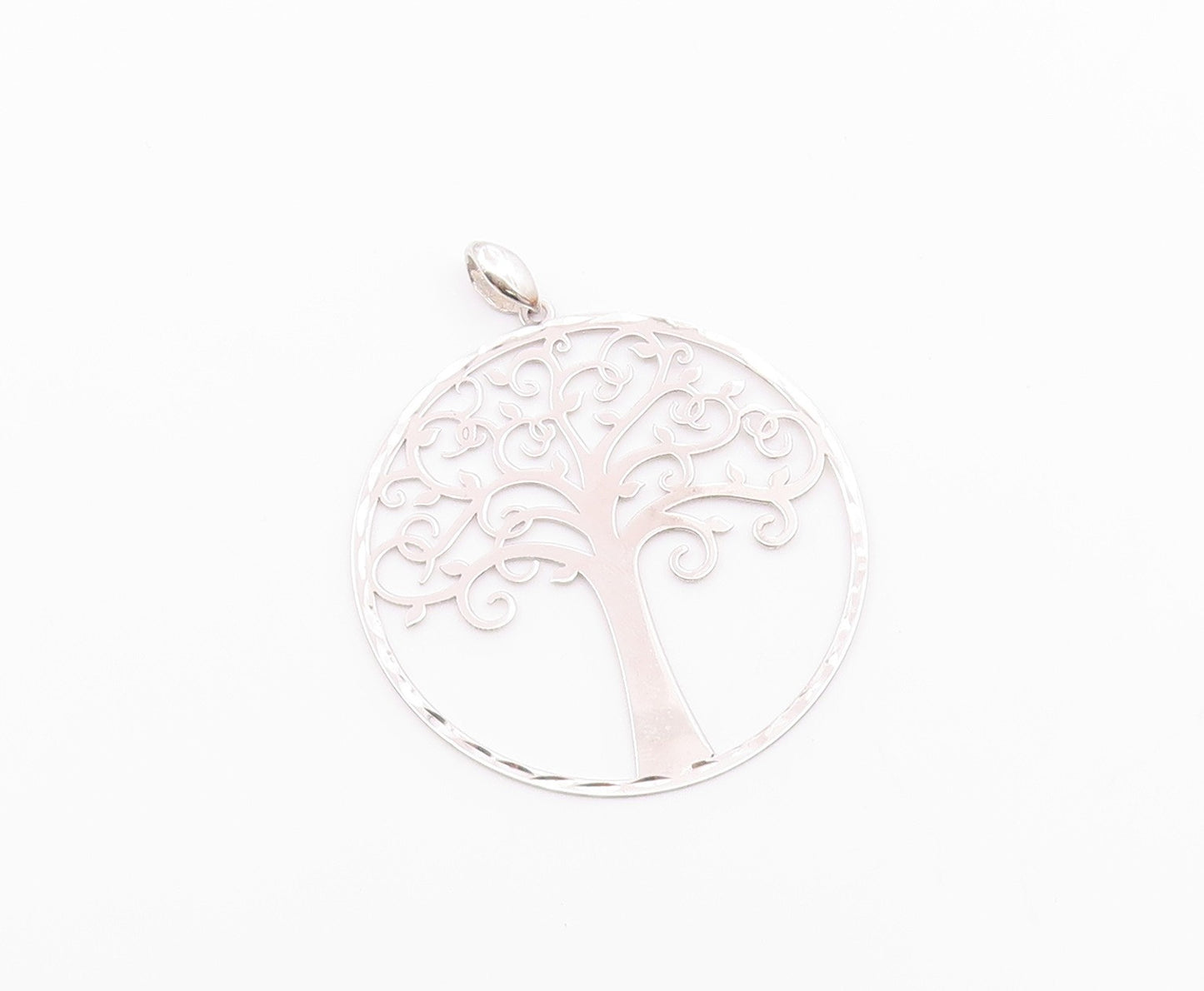 925 Sterling Silver  Vintage Shiny Tree Of Life Motif Round Pendant  PT17743