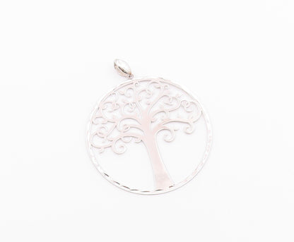 925 Sterling Silver  Vintage Shiny Tree Of Life Motif Round Pendant  PT17743