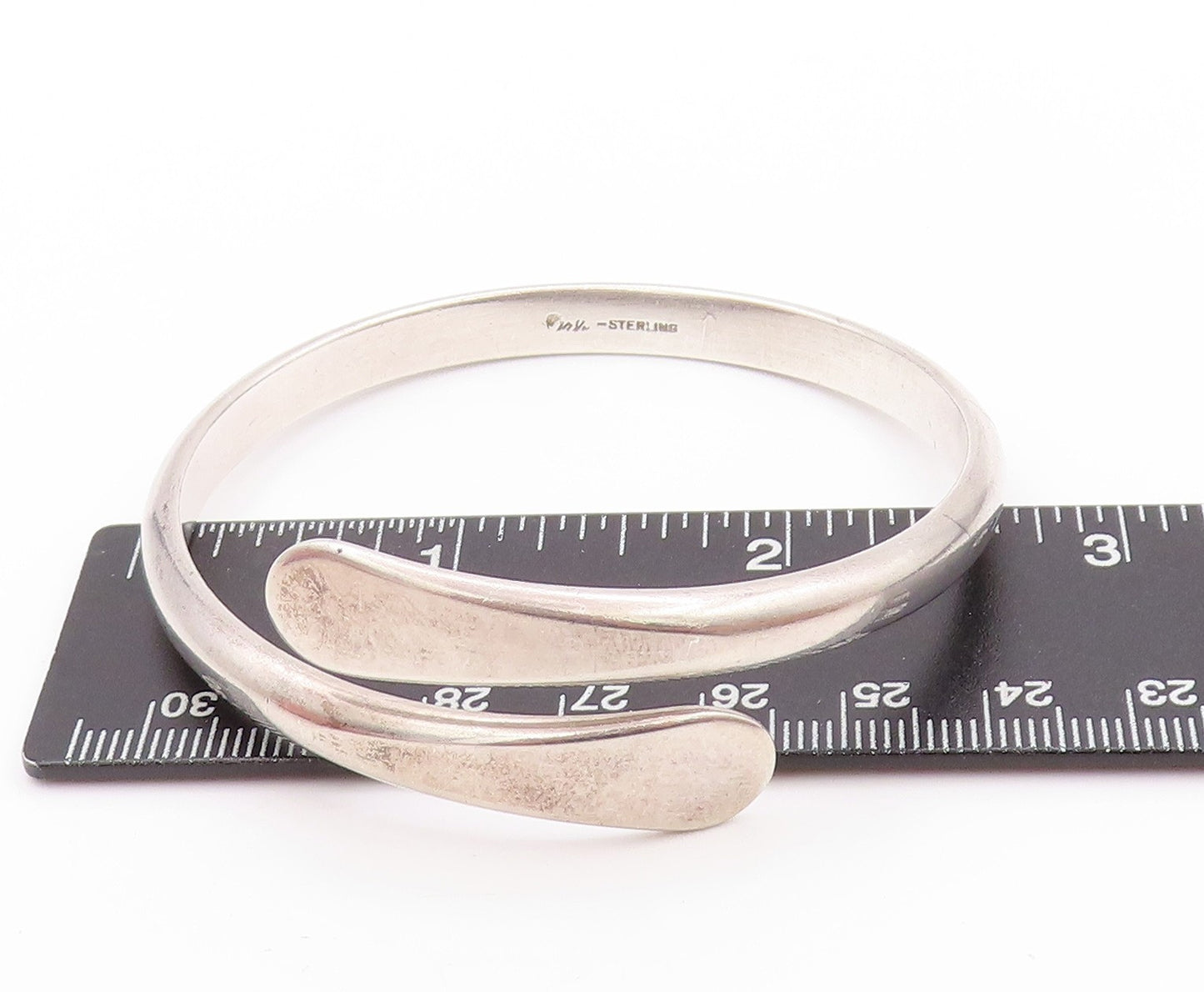 925 Sterling Silver Vintage Bracelet Minimalist Flat End Bypass Bangle  BT11204