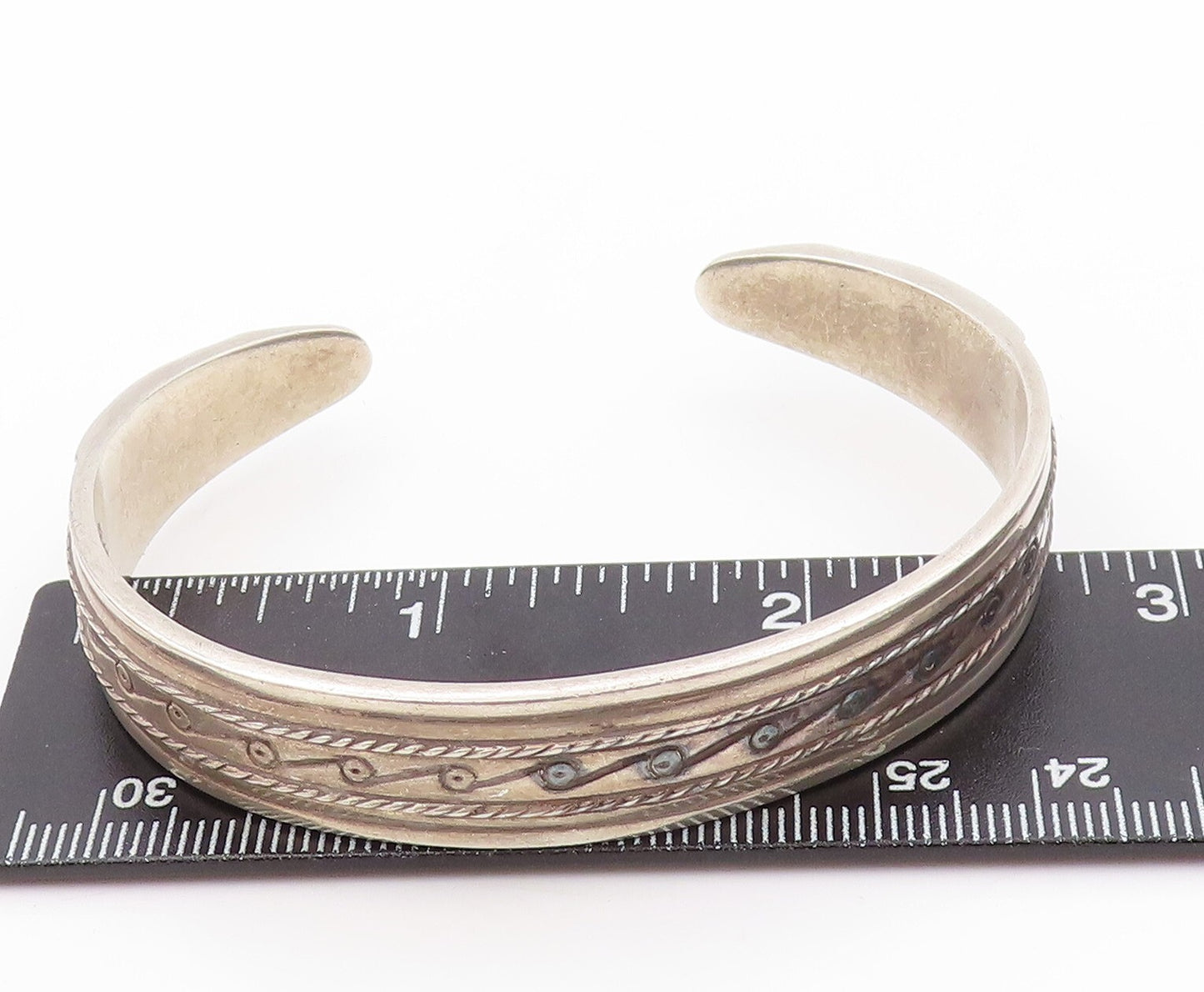 925 Sterling Silver Vintage Bracelet MMA Swirly Design Etched Cuff  BT11062