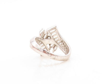 925 Sterling Silver Vintage Ring Modernist CZ Inlay Floral Design  Sz 6  RG31882