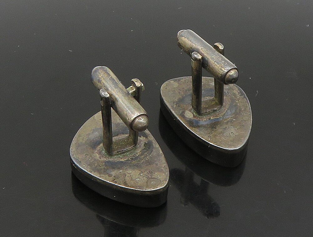 STEIG 925 Sterling Silver  Vintage Wooden Oxidized Smooth Cufflinks  TR3239