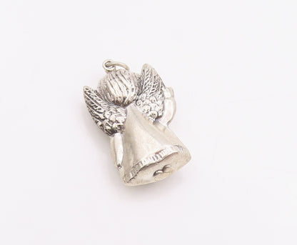925 Sterling Silver Vintage Pendant Carved Sweet Guardian Angel Charm  PT24940