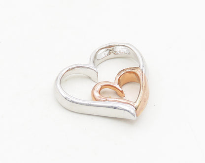 925 Sterling Silver & 14K GOLD  Genuine Diamonds Love Hearts Pendant  PT14769