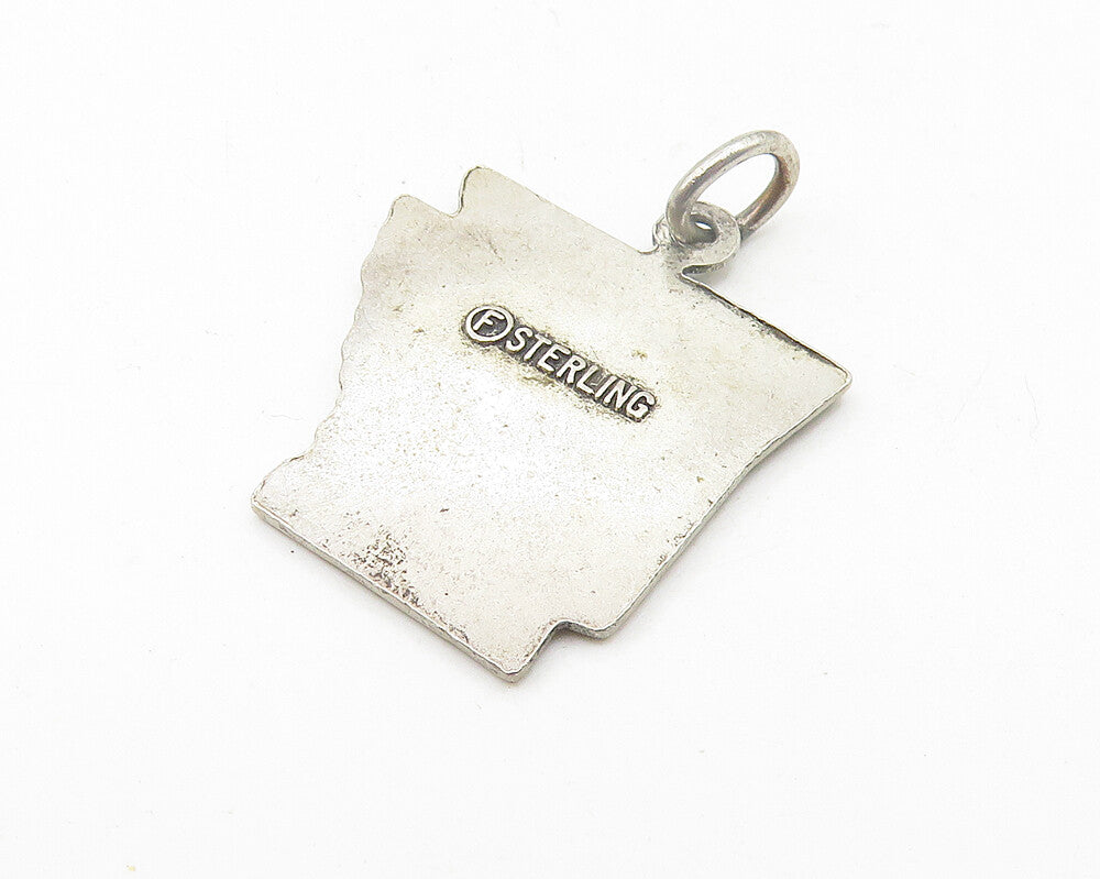 925 Sterling Silver  Vintage Oxidized Arkansas State Map Drop Pendant  PT8919