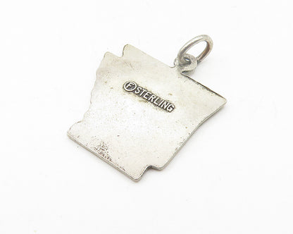 925 Sterling Silver  Vintage Oxidized Arkansas State Map Drop Pendant  PT8919