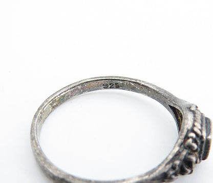925 Sterling Silver  Vintage White Stone Oxidized Band Ring Sz 7.5  RG6615