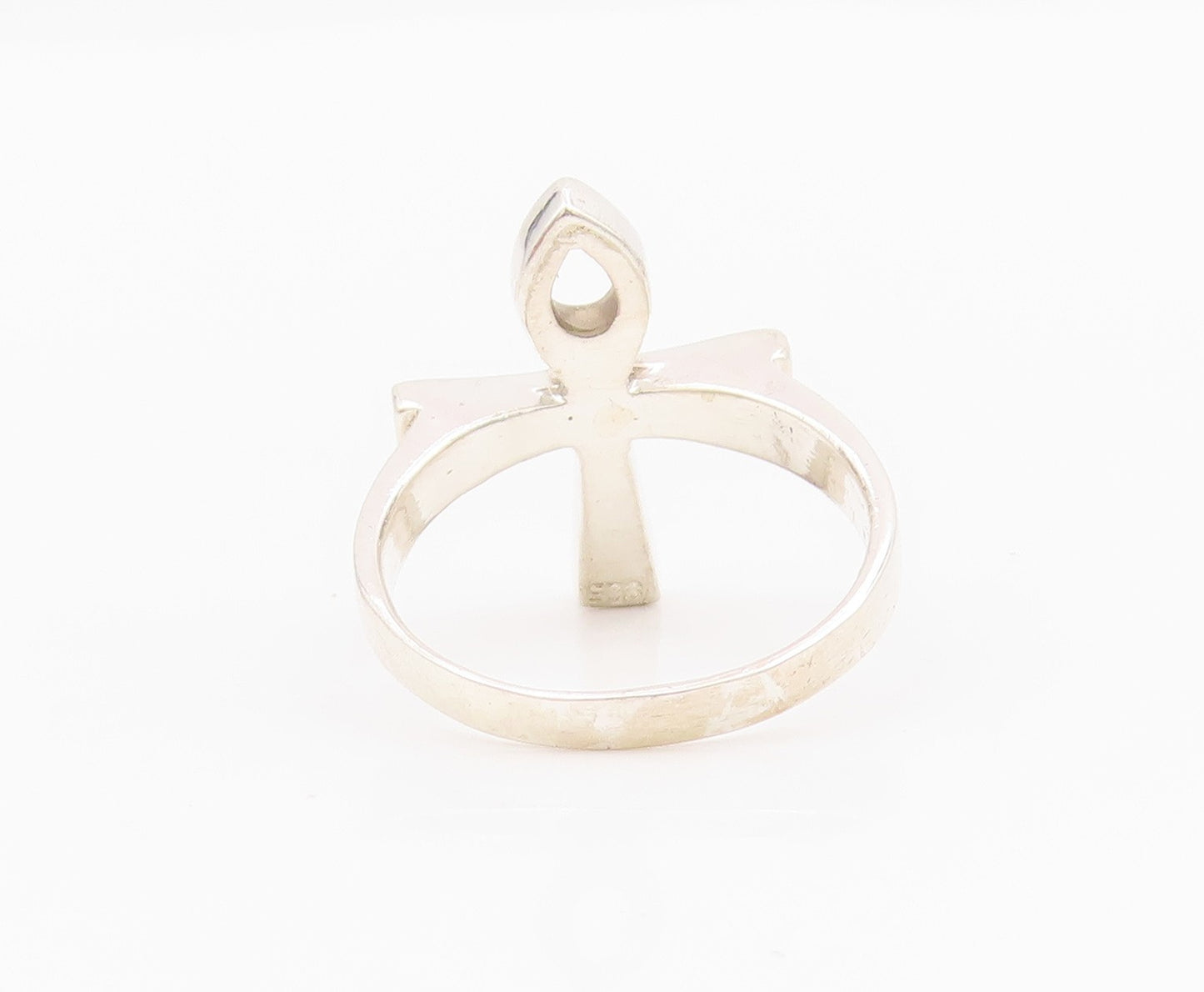 925 Sterling Silver Vintage Ring Religious Ankh Cross Cutout  Sz 9.5  RG33059