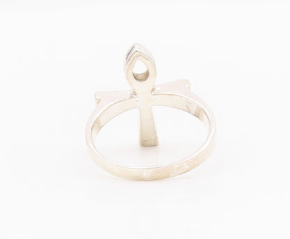 925 Sterling Silver Vintage Ring Religious Ankh Cross Cutout  Sz 9.5  RG33059