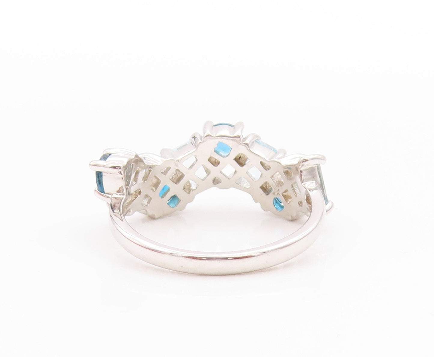 925 Sterling Silver Vintage Ring Two Shape Topaz Wavy Accent Band  Sz 7  RG33534