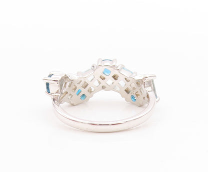 925 Sterling Silver Vintage Ring Two Shape Topaz Wavy Accent Band  Sz 7  RG33534
