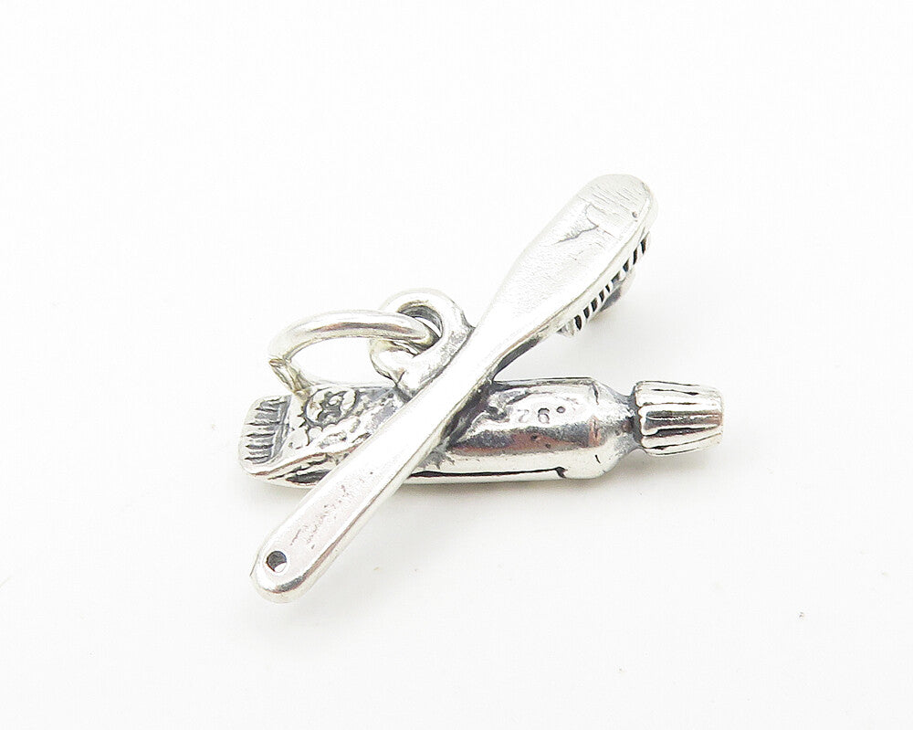 925 Sterling Silver  Vintage Petite Tooth Brush & Toothpaste Pendant  PT9062