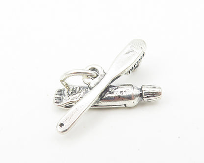 925 Sterling Silver  Vintage Petite Tooth Brush & Toothpaste Pendant  PT9062