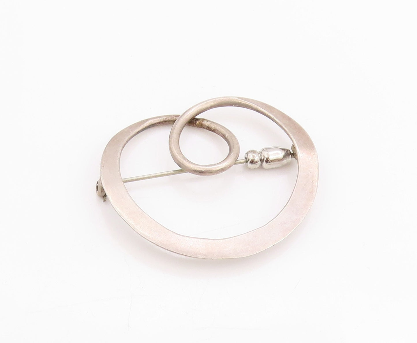 925 Sterling Silver Vintage Brooch Designer Looped Double Ring  BP11745