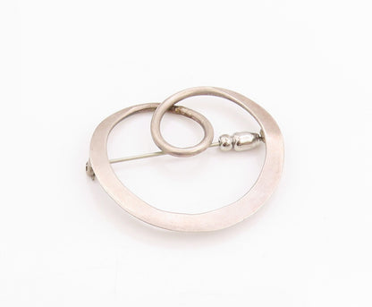 925 Sterling Silver Vintage Brooch Designer Looped Double Ring  BP11745