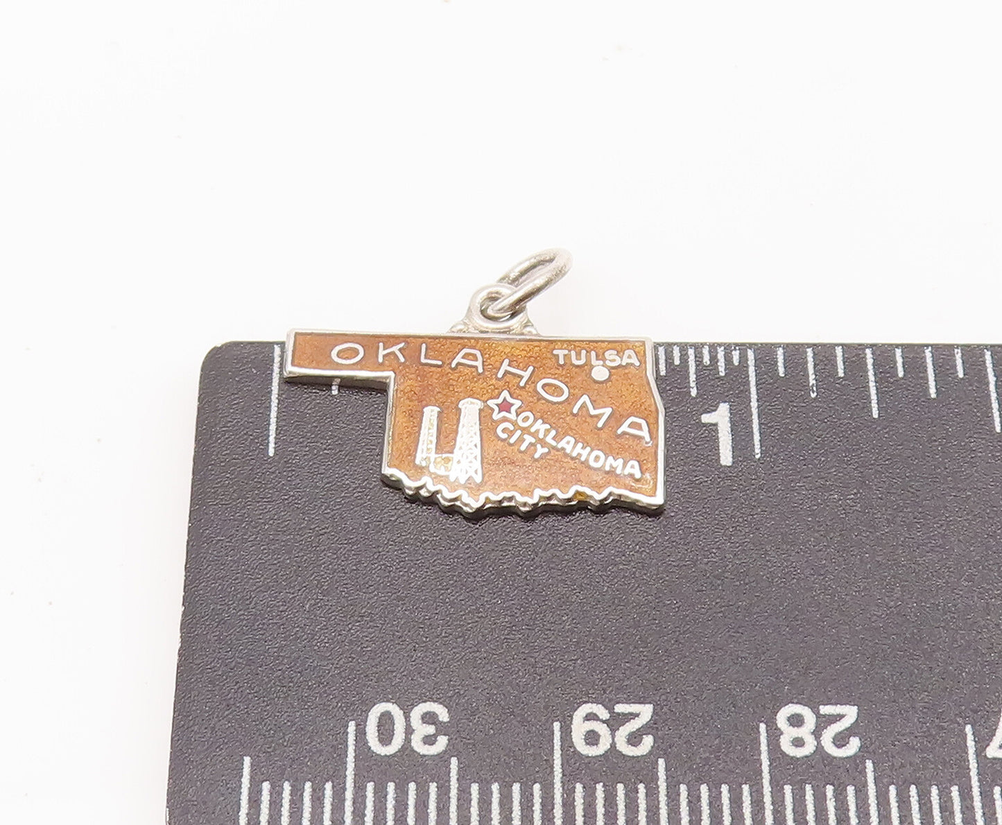 925 Sterling Silver Vintage Pendant Enameled Carved Oklahoma State Map  PT22532