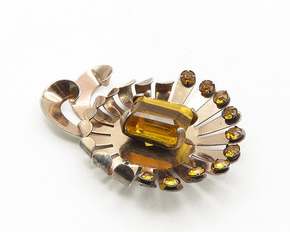 BROCKRAFT 925 Silver  Vintage Citrine Copper Tone Floral Brooch Pin  BP4128