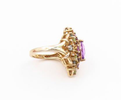 925 Sterling Silver Vintage Ring Gold Plated Multi Gemstone Cluster Sz 7 RG35915