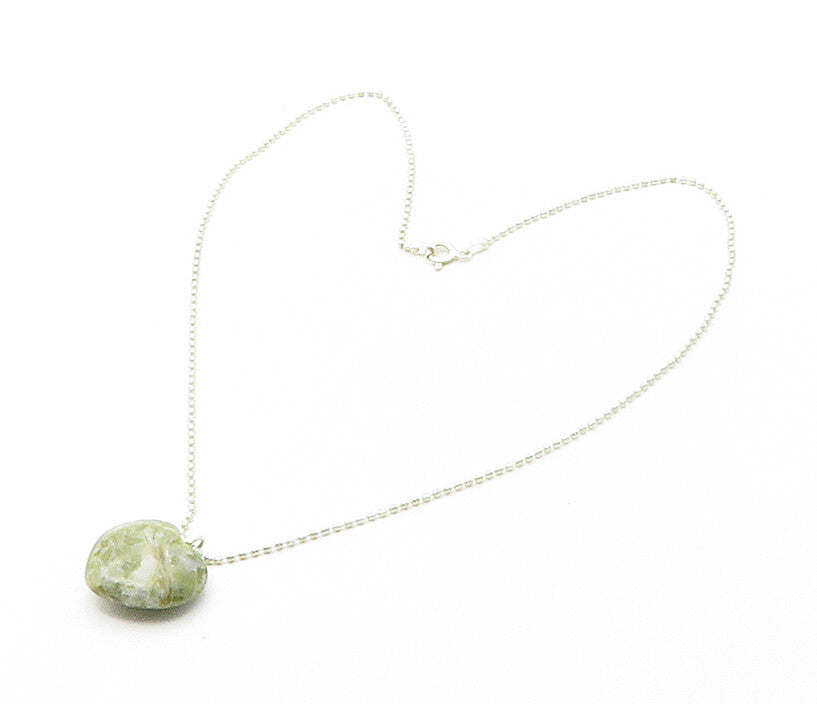 925 Sterling Silver  Smooth Jasper Love Heart Shiny Chain Necklace  NE2662