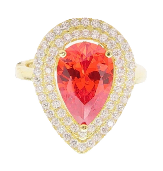 925 Sterling Silver Vintage Ring Gold Plated Red & White CZ Sz 7 RG29329