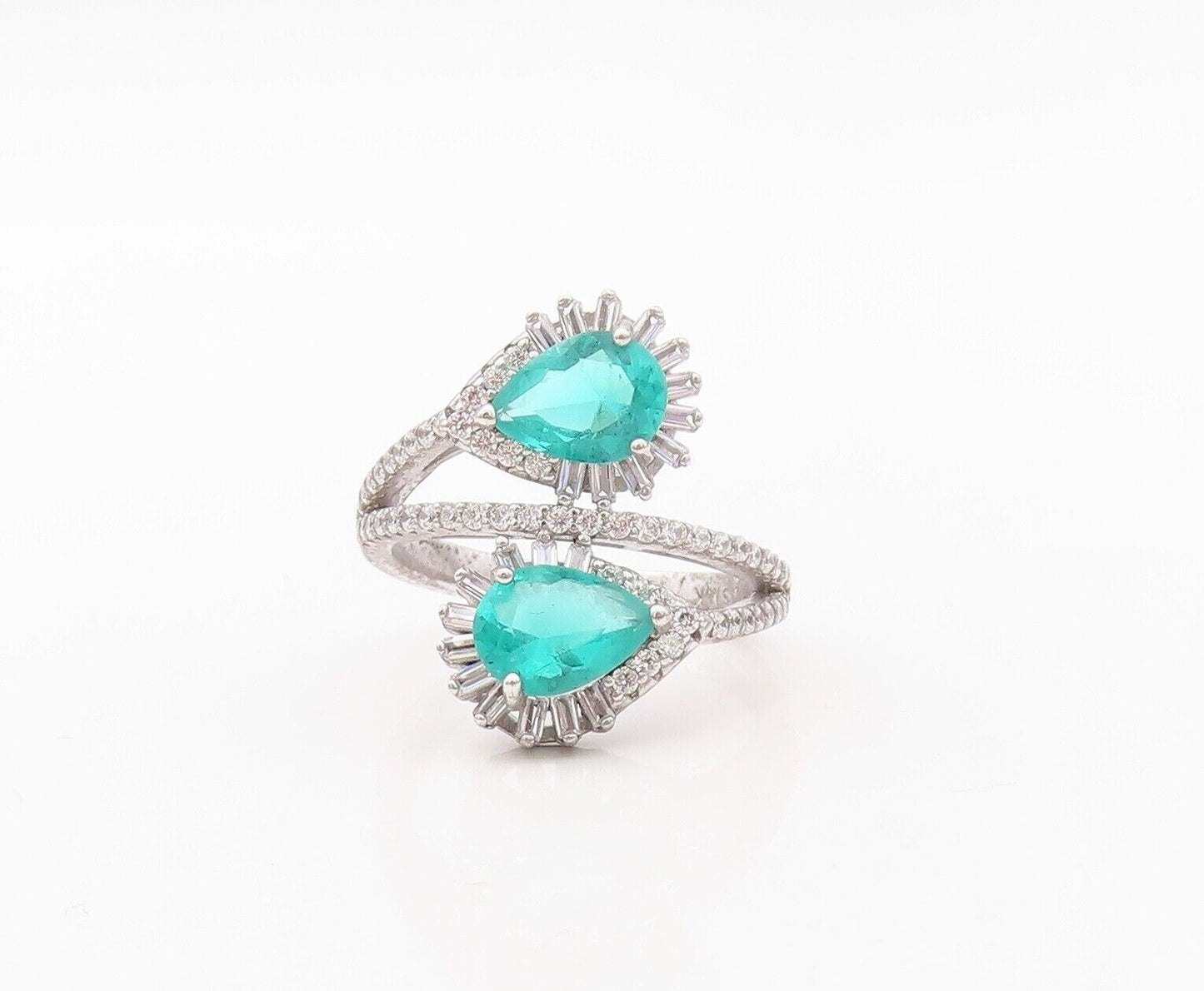 925 Sterling Silver Vintage Ring Designer Sea Green & White Topaz  Sz 7  RG30258