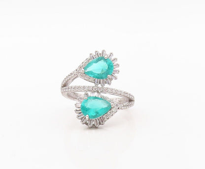 925 Sterling Silver Vintage Ring Designer Sea Green & White Topaz  Sz 7  RG30258