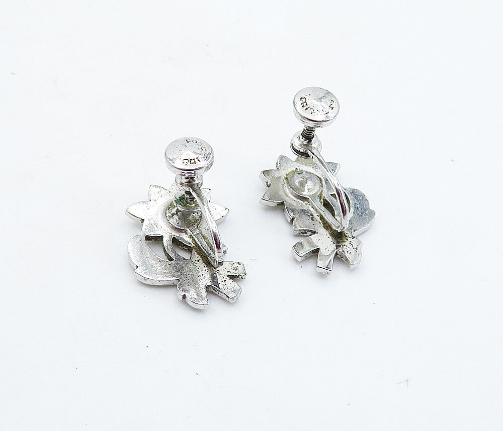 925 Sterling Silver  Vintage Shiny Flower Motif Non Pierce Earrings  EG2728