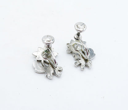 925 Sterling Silver  Vintage Shiny Flower Motif Non Pierce Earrings  EG2728