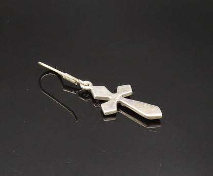 925 Sterling Silver  Vintage Black Onyx Religious Cross Earrings  EG11809